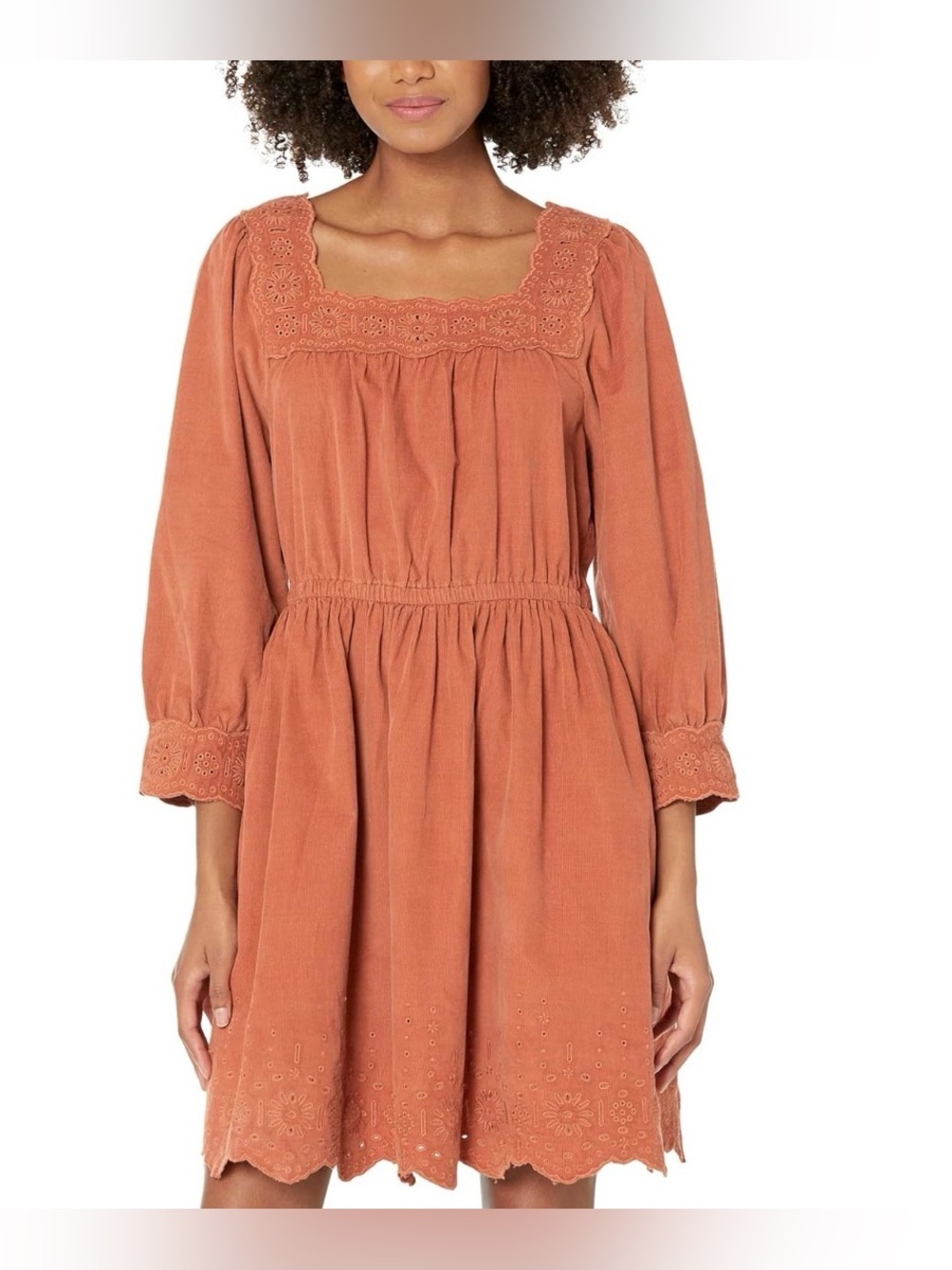 Madewell embroidered square neck corduroy mini dress, medium